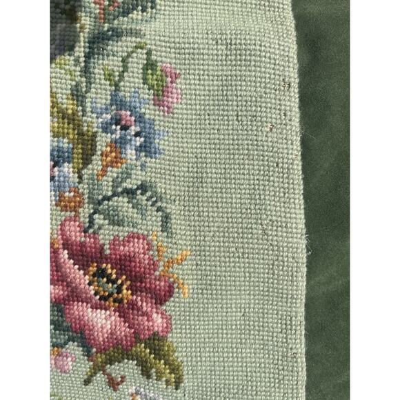 Tapestry Floral Wool Needlepoint Bell Pull Wall Hanging 66x9 Brass Hardware VTG - Picture 9 of 16